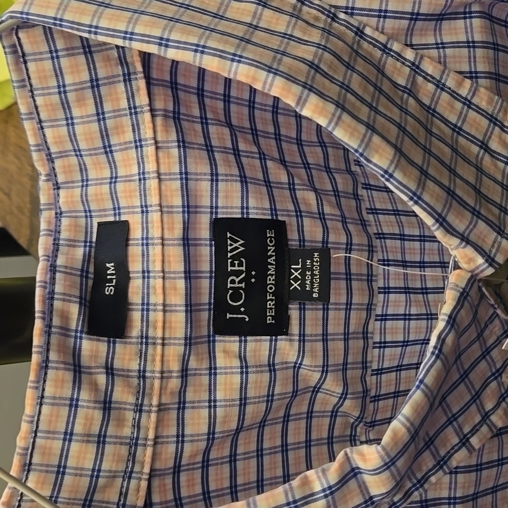 J. Crew 2XL Button Down Short Sleeve Pink White Blue Plaid NWT - Picture 2 of 3